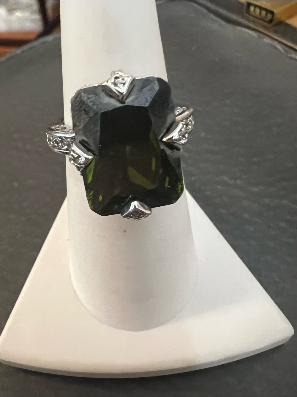 Silver 925 Ring with Dark Green Gemstone